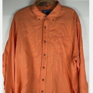Vintage Flusser 100% Linen Orange Flip Cuff Shirt Mens XXL Alan Bright Button Up